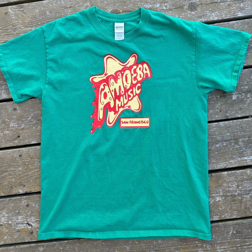 AMOEBA Music San Francisco T Shirt Womens Medium Green Short Sleeve Indie Music